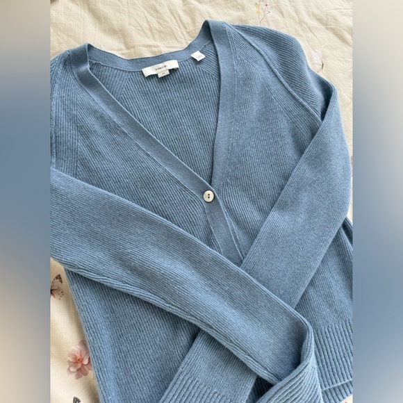 Vince cashmere ribbed raglan cardigan blue - Picture 4 of 6